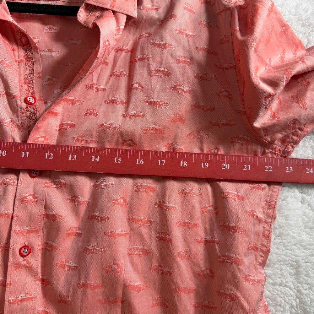Robert Graham Button Front Shirt Mens L salmon Car Print Flip Cuff Long Sleeve